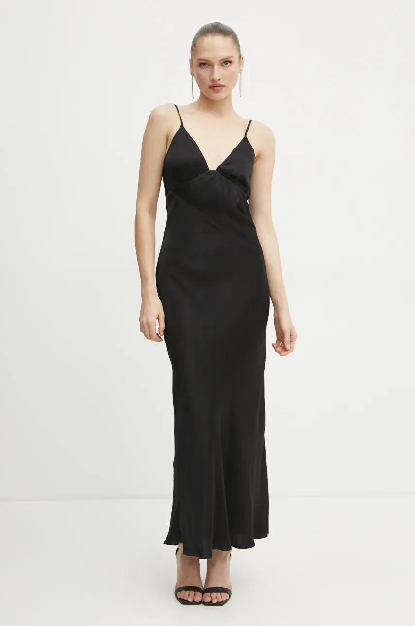 Bardot rochie culoarea negru, maxi, dreaptă, 57516DB7