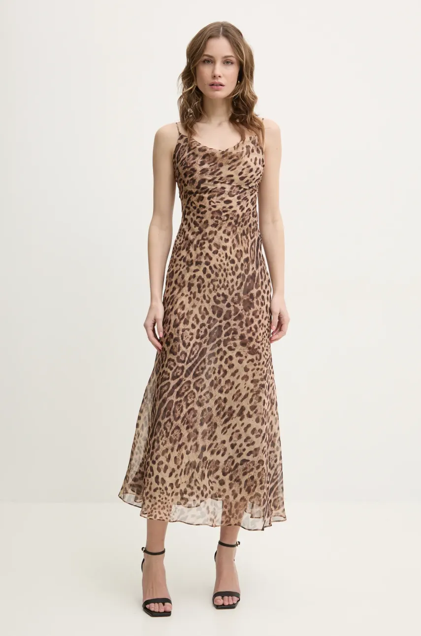 Bardot rochie culoarea bej, maxi, evazati, 59709DB