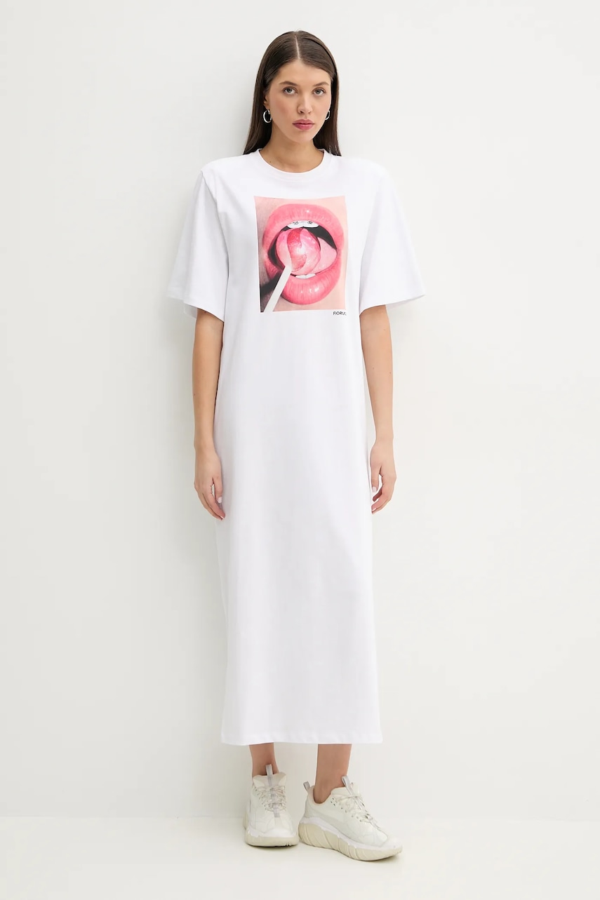 Bavlněné šaty Fiorucci Lollipop Mouth Print Maxi T-Dress bílá barva, maxi, W02SPDTS108CJ01WH03