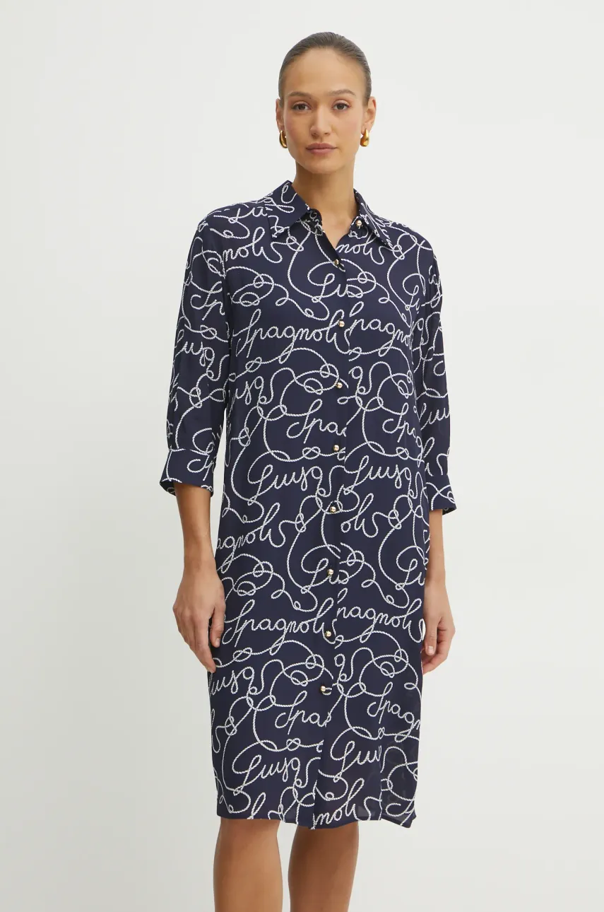 Luisa Spagnoli rochie culoarea bleumarin, midi, dreaptă, 542218