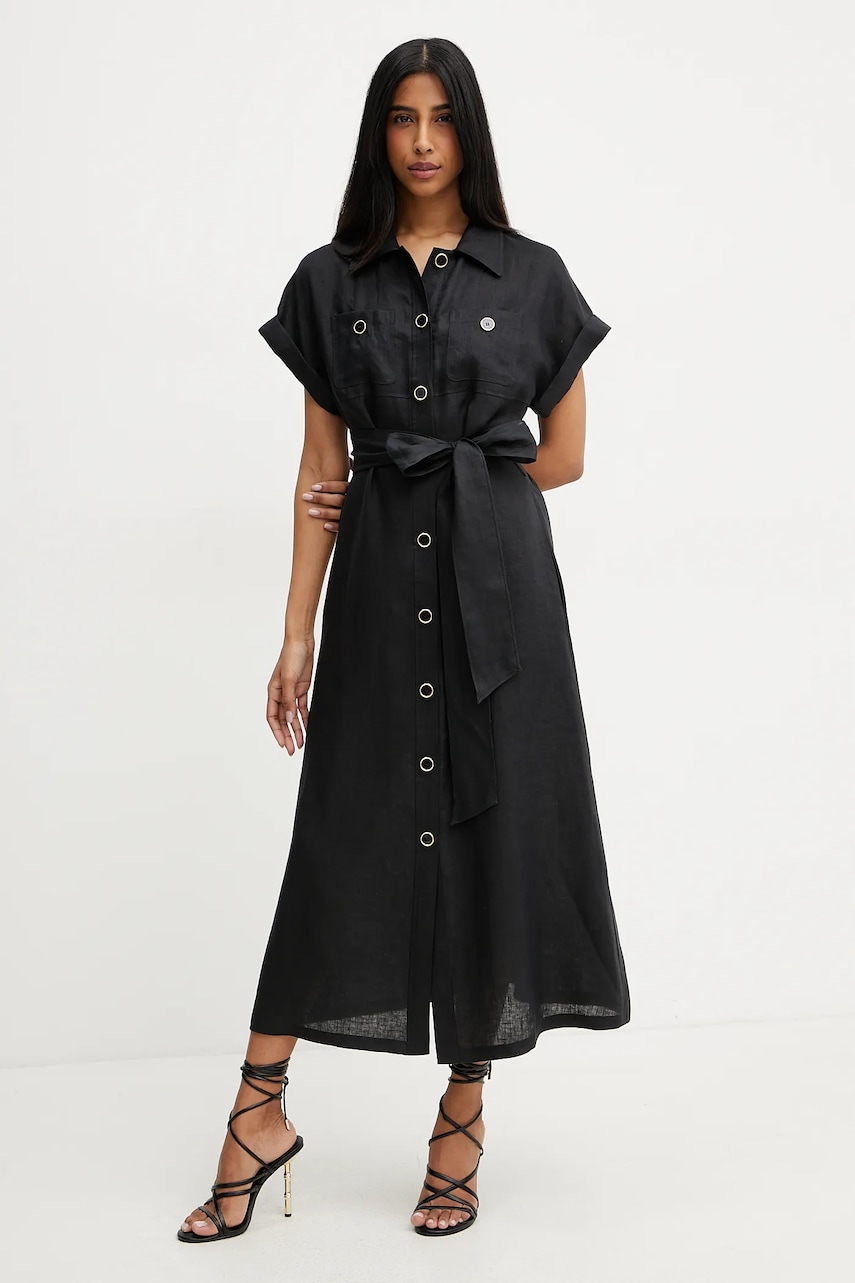 Luisa Spagnoli rochie din in culoarea negru, midi, evazati, 542264