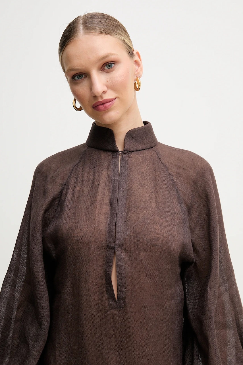 Льняна сукня Luisa Spagnoli колір коричневий maxi oversize 542150