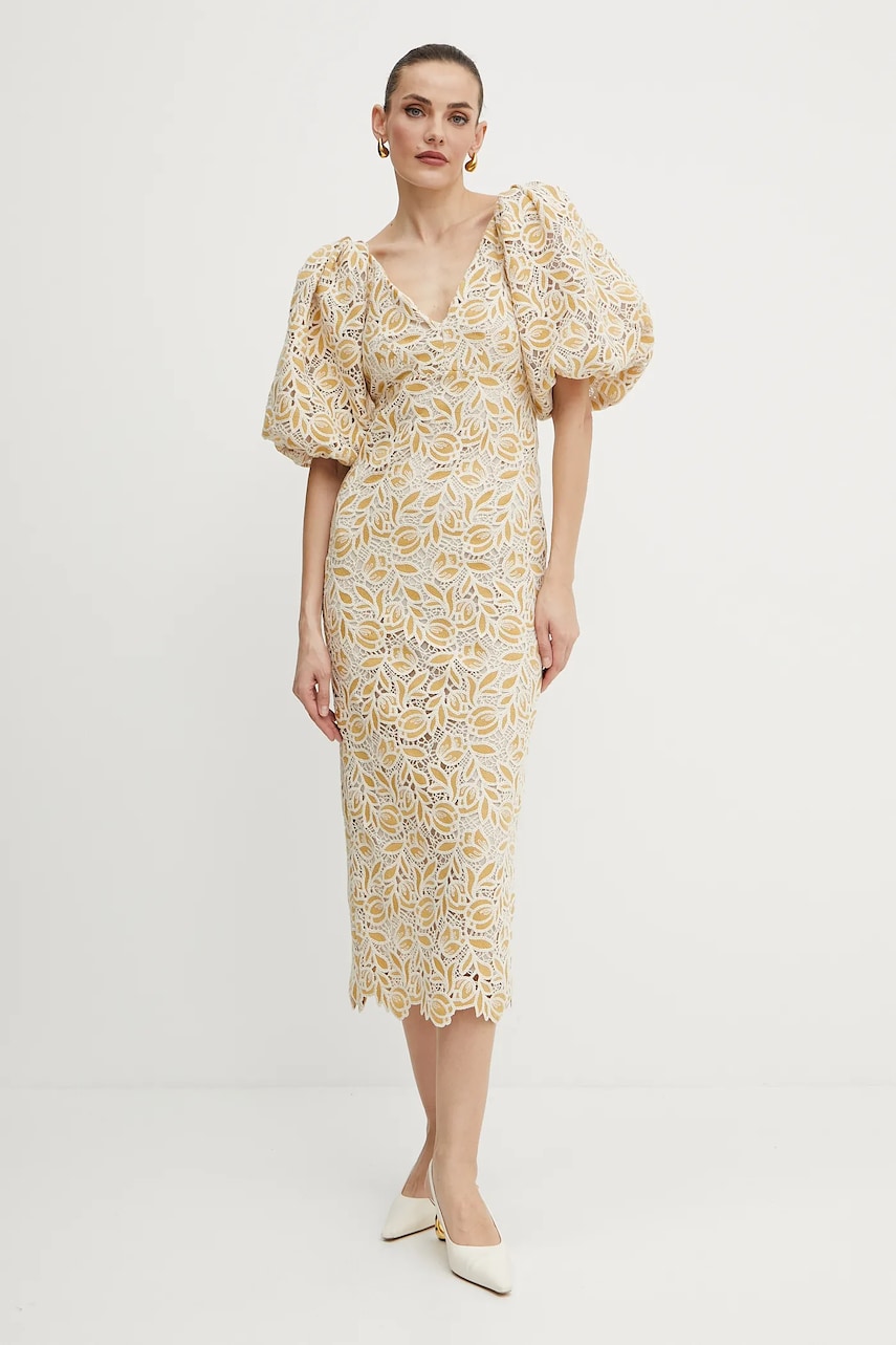 Luisa Spagnoli rochie culoarea bej, midi, dreaptă, 542142