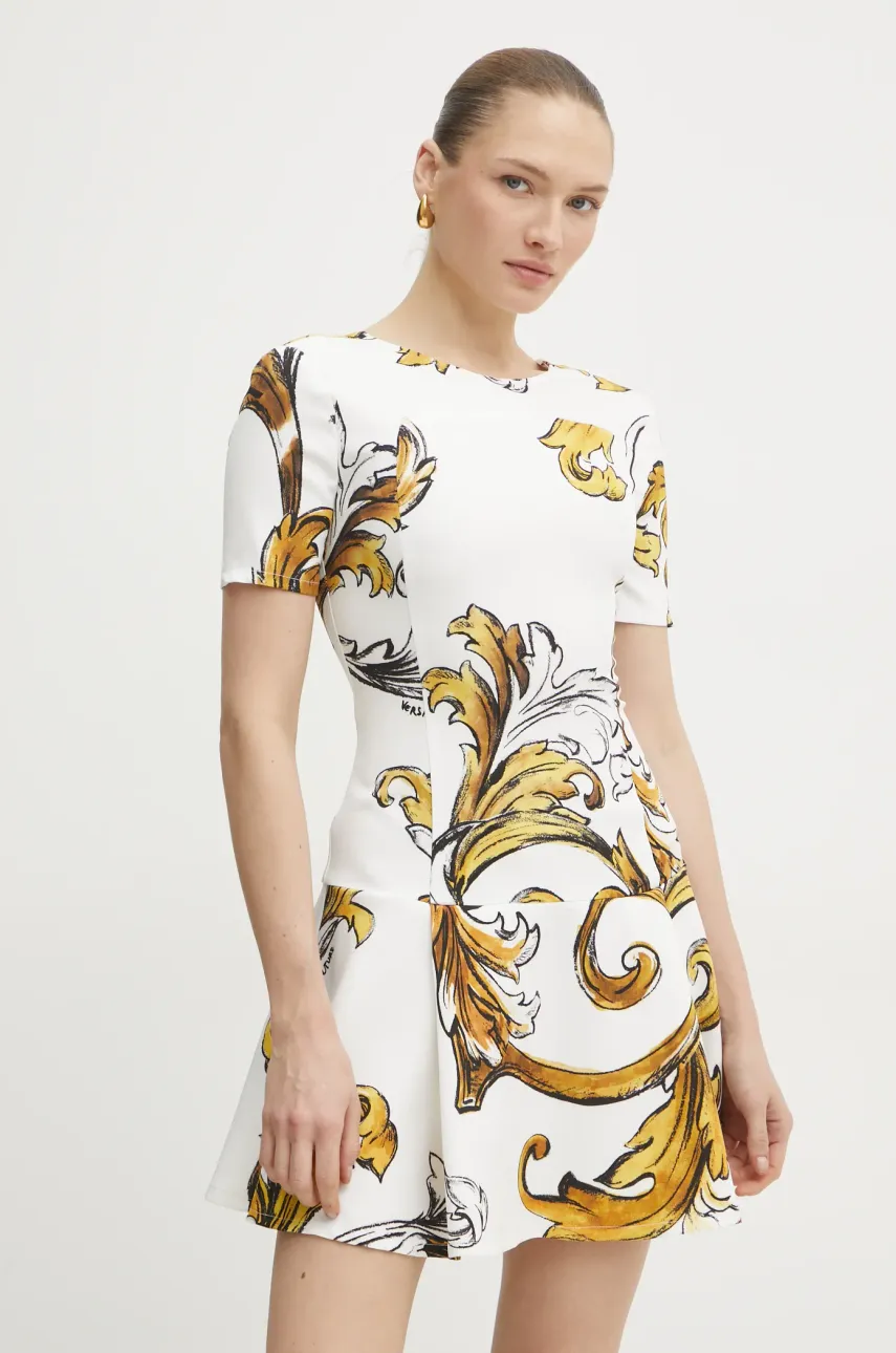 Versace Jeans Couture rochie culoarea alb, mini, evazată, 78HAO908 NS636