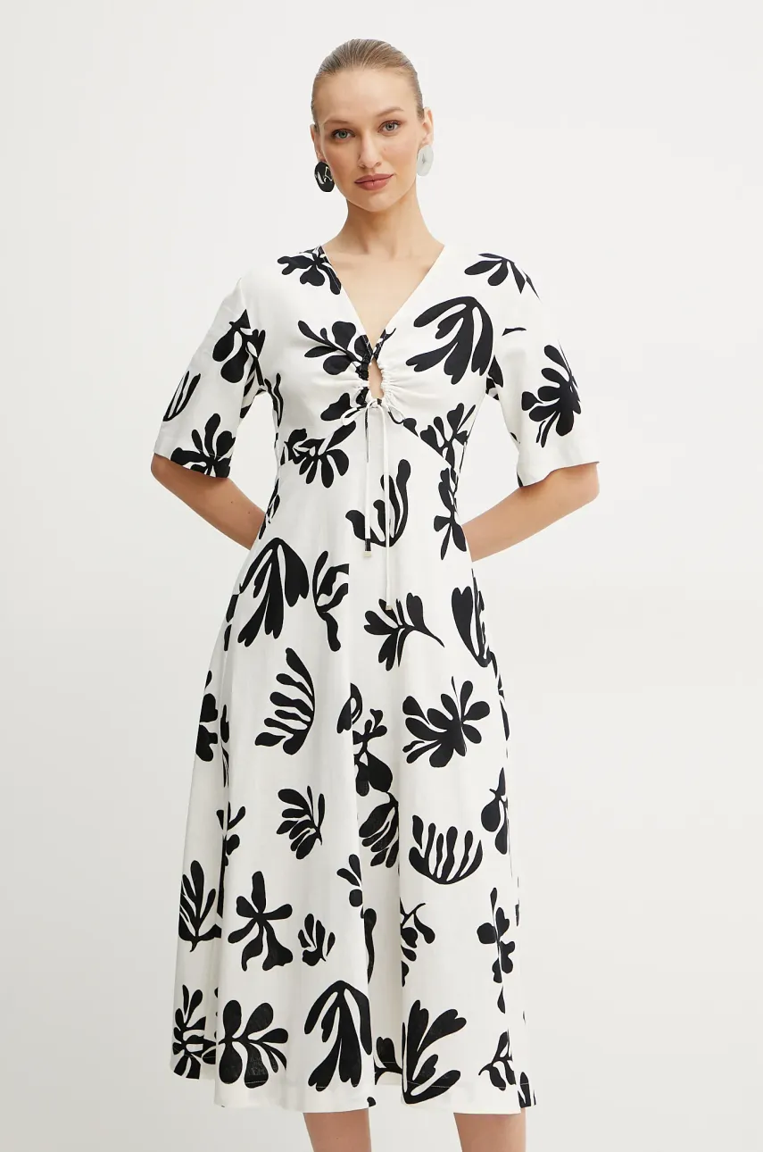 Marella rochie MOLISE culoarea alb, midi, evazată, 2513221112200