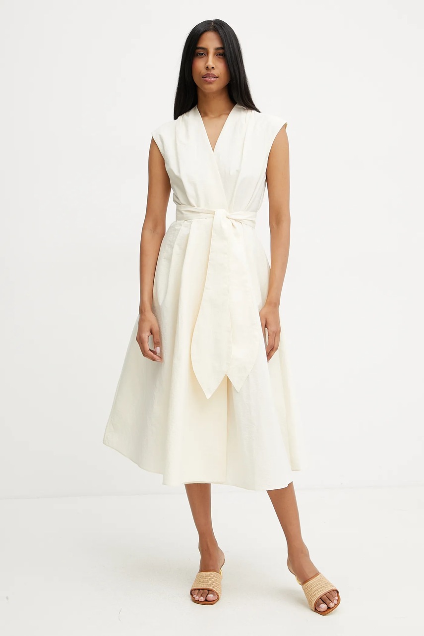 Marella rochie OSSOLA culoarea bej, midi, evazată, 2513221172200