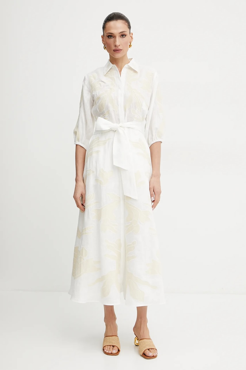 Marella rochie din in NOTA culoarea alb, midi, drept, 2513221252200 Marella rochie din in NOTA culoarea alb, midi, drept, 2513221252200