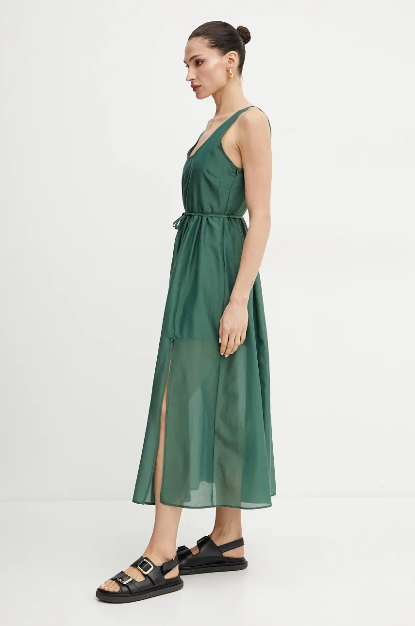 Marella rochie din amestec de mătase Emme by Marella culoarea verde, midi, evazată, 2515221172200