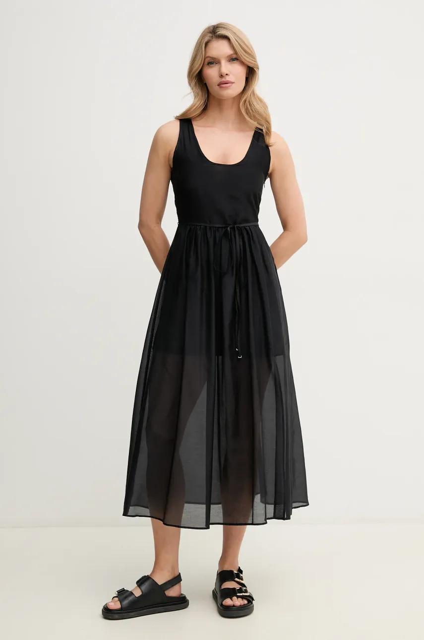Marella rochie din amestec de mătase Emme by Marella culoarea negru, midi, evazată, 2515221172200