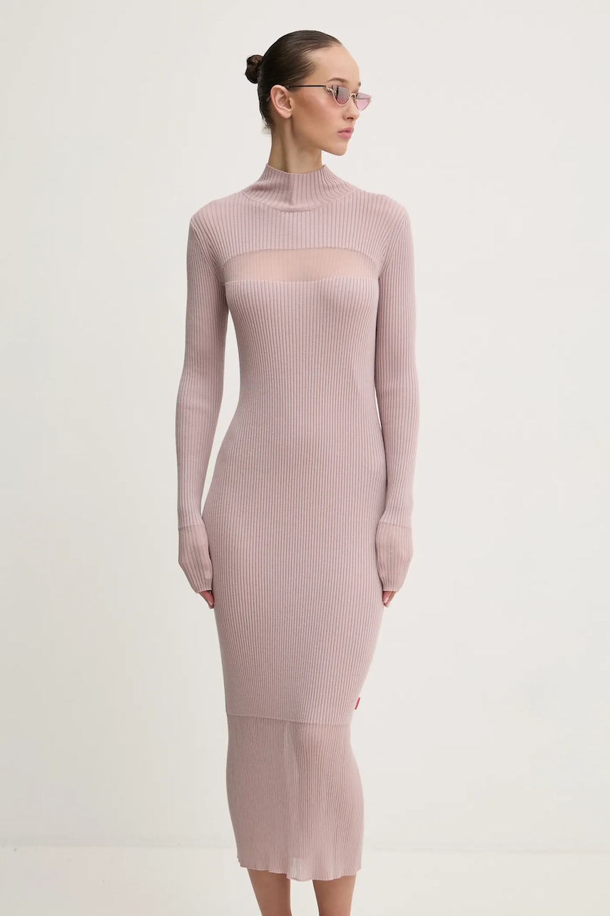 Diesel rochie din lana M-SLINT DRESS culoarea roz, midi, mulata, A16556.0CPAS Diesel rochie din lana M-SLINT DRESS culoarea roz, midi, mulata, A16556.0CPAS
