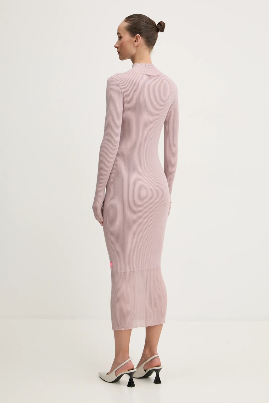 Diesel gyapjú ruha M-SLINT DRESS rózsaszín, midi, testhezálló, A16556.0CPAS termék 2. képe