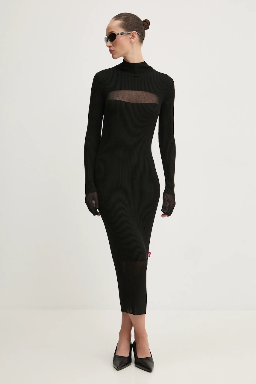 Diesel rochie din lana M-SLINT DRESS culoarea negru, midi, mulata, A16556.0CPAS Diesel rochie din lana M-SLINT DRESS culoarea negru, midi, mulata, A16556.0CPAS