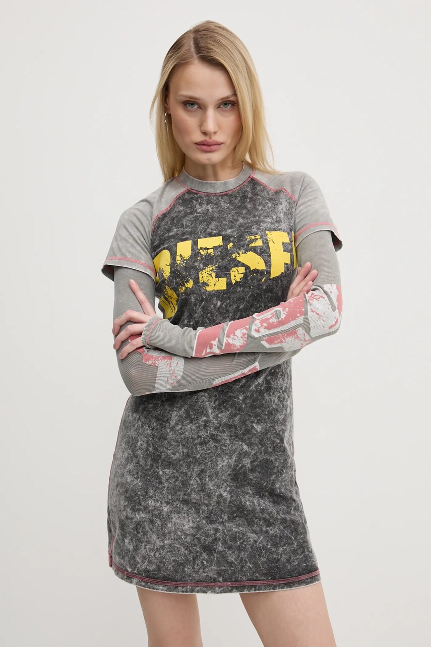 Diesel rochie D-BUXT-Q1 DRESS culoarea gri, mini, mulata, A16633.0SLBB