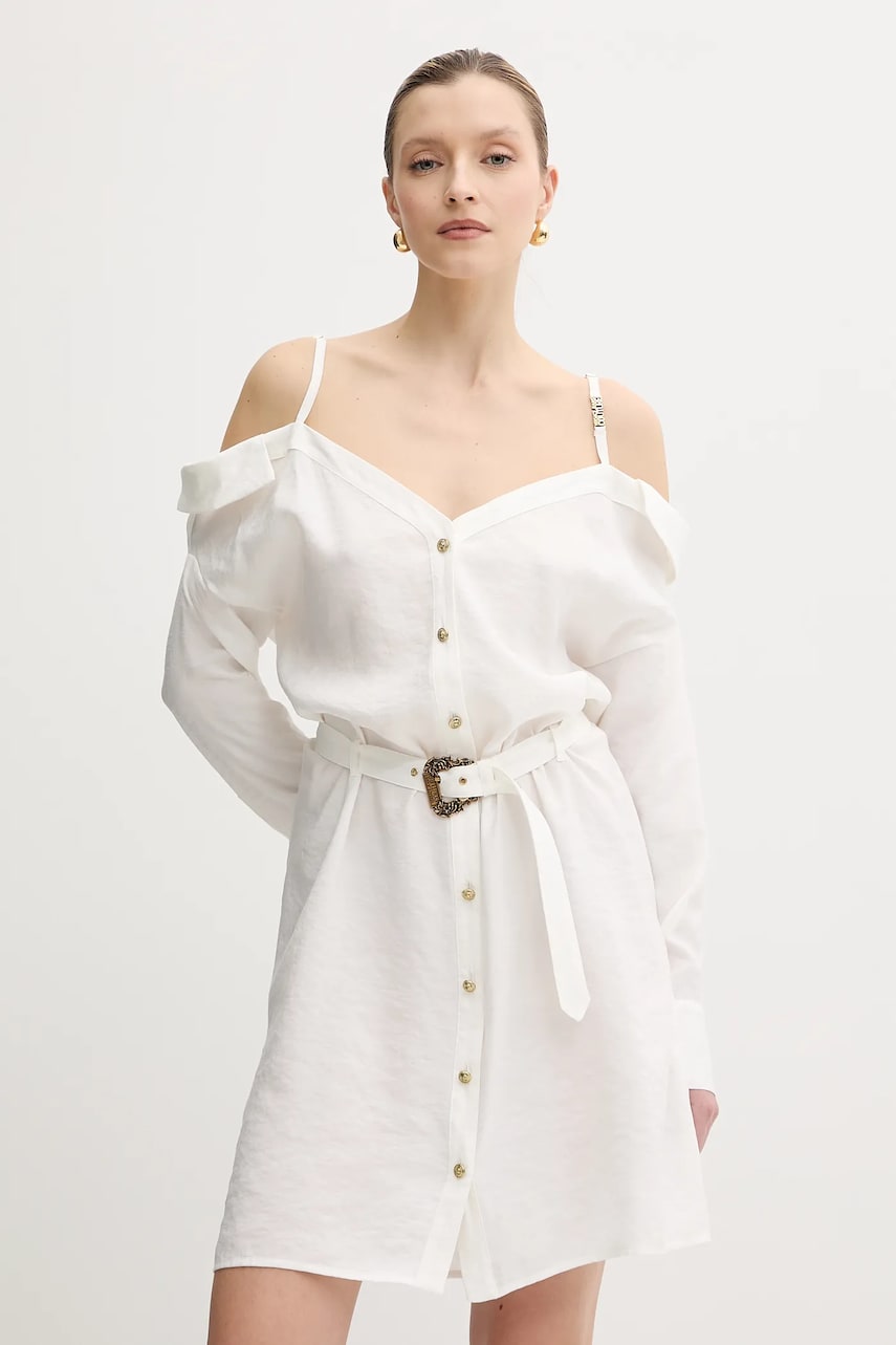 Levně Šaty Versace Jeans Couture béžová barva, mini, 78HAO911 N0433