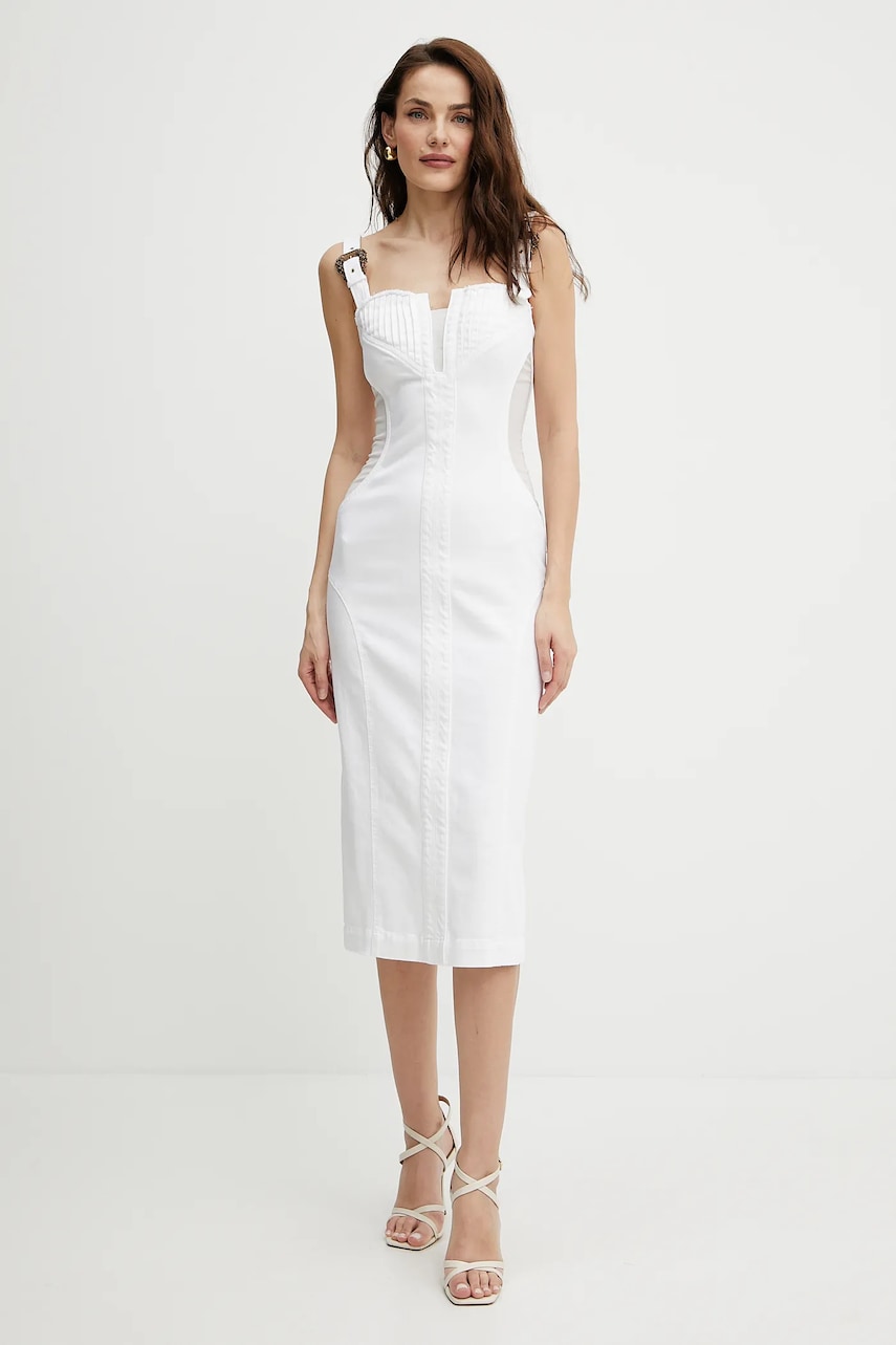 Versace Jeans Couture rochie culoarea alb, midi, mulata, 78HAO951 EW015TC2