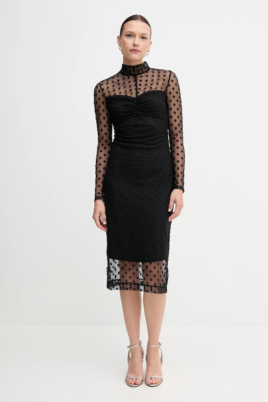 Сукня Sisley колір чорний midi облягаюча 4S3DLV071
