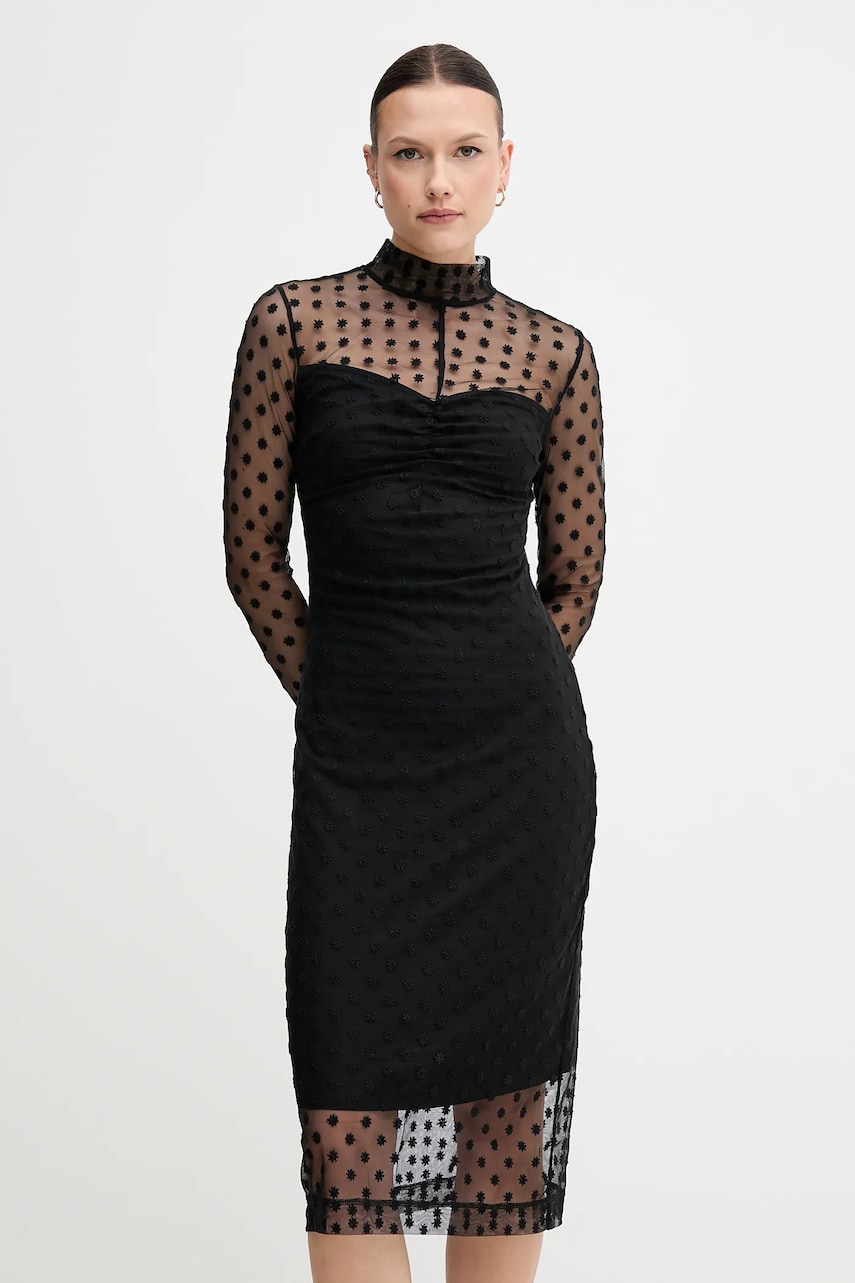 Сукня Sisley колір чорний midi облягаюча 4S3DLV071