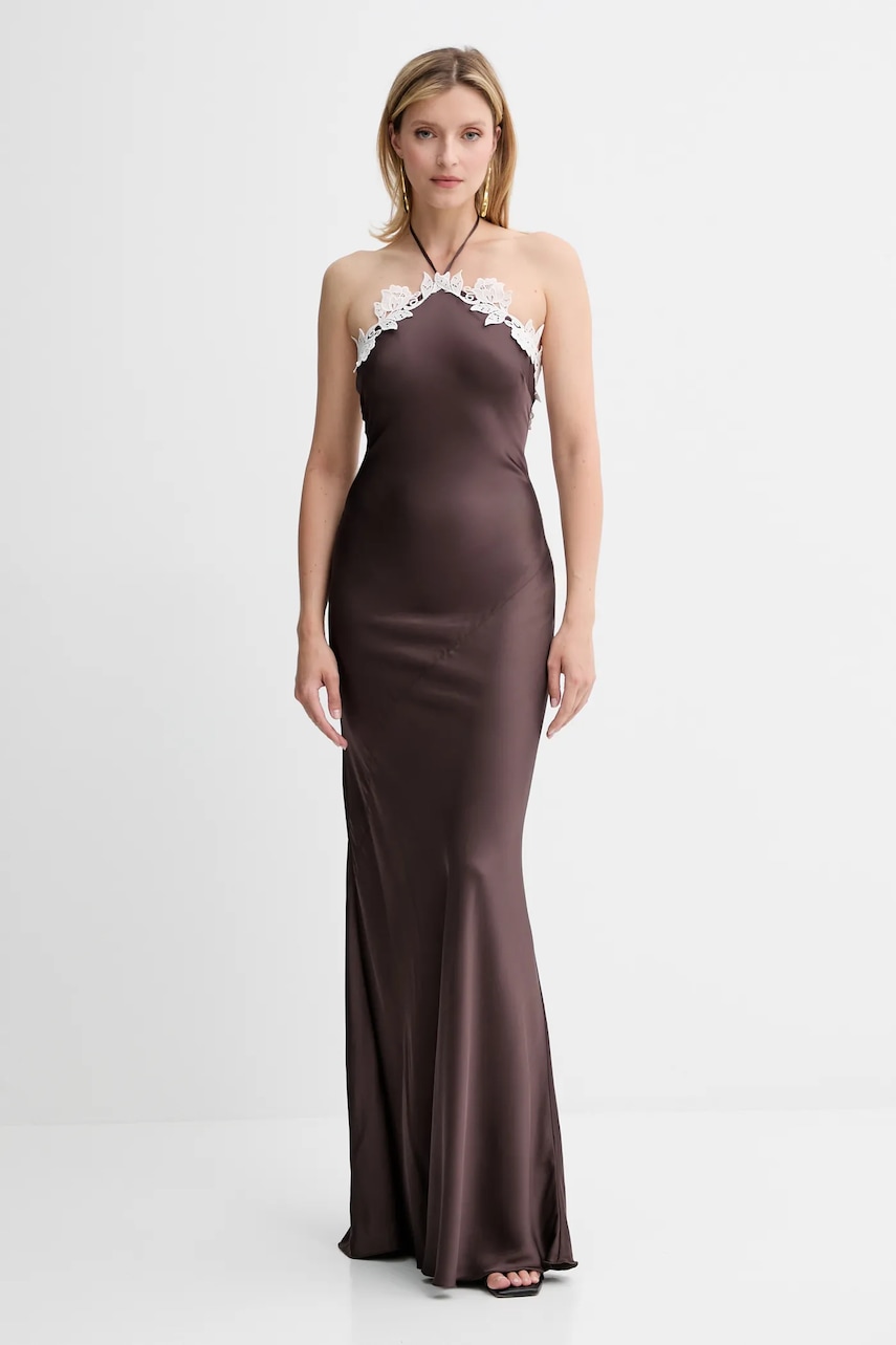 Сукня Patrizia Pepe колір коричневий maxi розкльошена 2A2901 A586