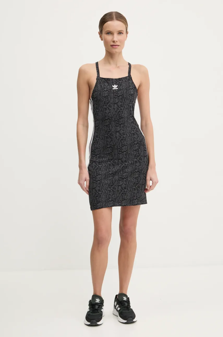 Платье adidas Originals SNAKE 3 S DRESS цвет серый midi облегающее JN7292 Платье adidas Originals SNAKE 3 S DRESS цвет серый midi облегающее JN7292