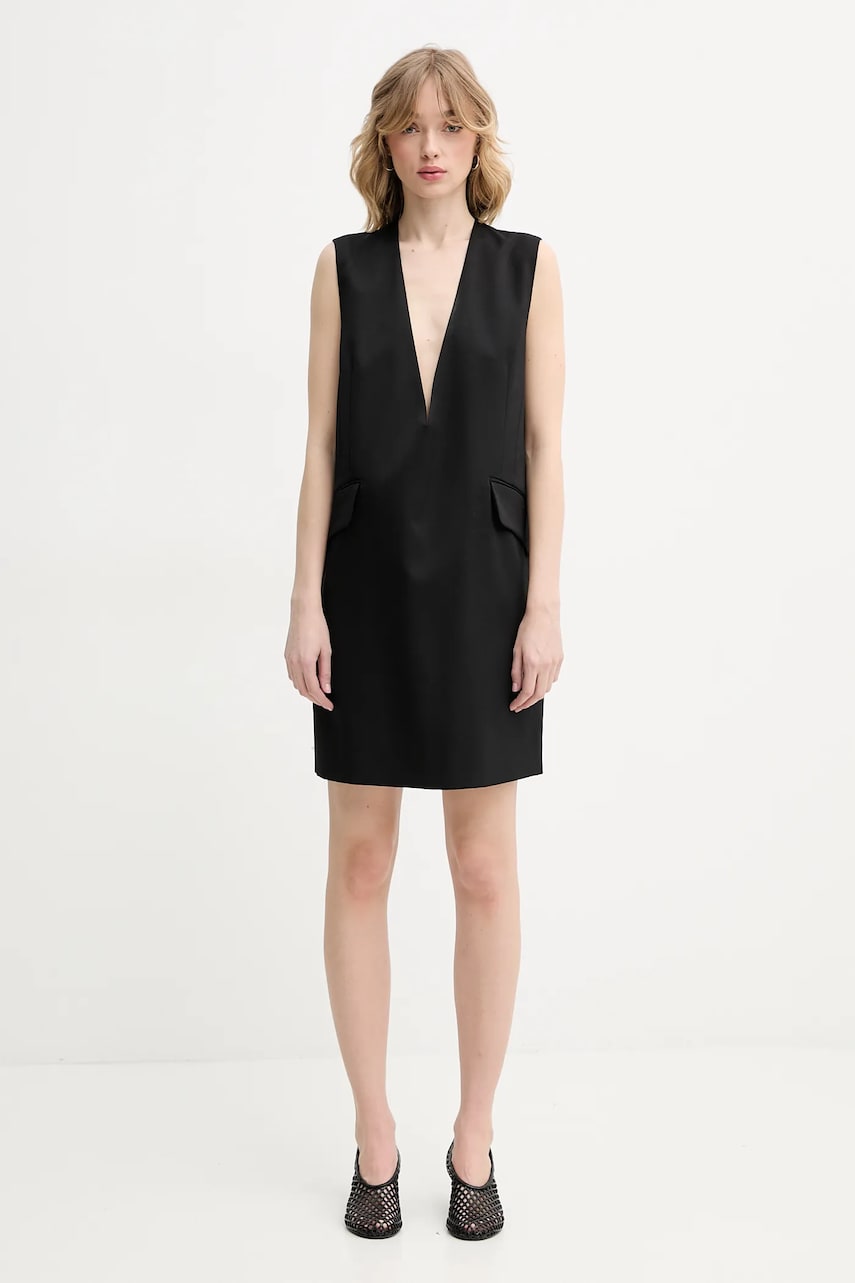 Сукня з домішкою вовни MM6 Maison Margiela колір чорний mini oversize S52DA0046.M35153