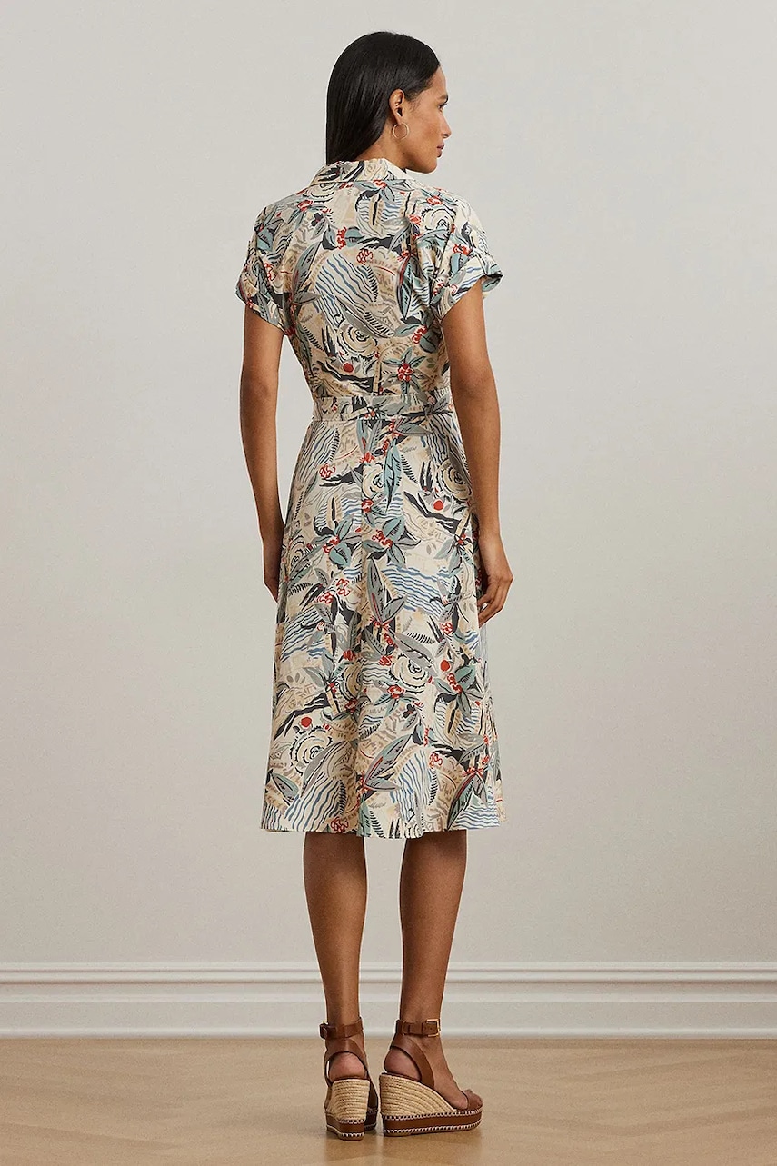 Платье Lauren Ralph Lauren цвет бежевый midi расклешённое 200963695 Платье Lauren Ralph Lauren цвет бежевый midi расклешённое 200963695