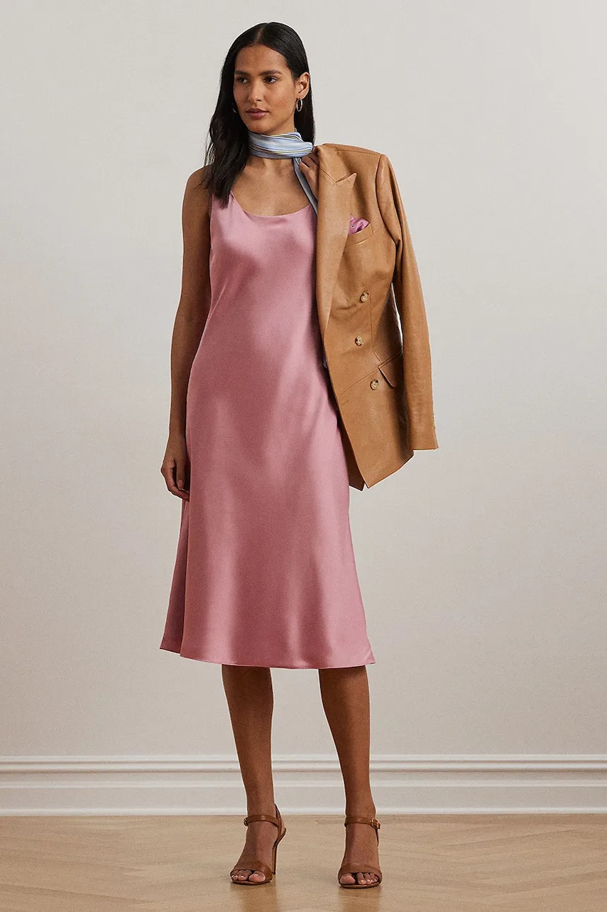 Levně Šaty Lauren Ralph Lauren růžová barva, midi, 200970168