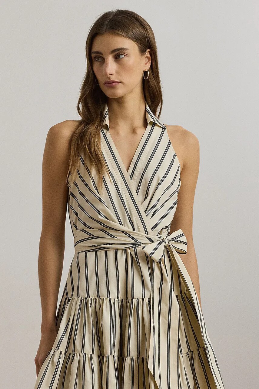 Бавовняна сукня Lauren Ralph Lauren колір бежевий mini розкльошена 250963808
