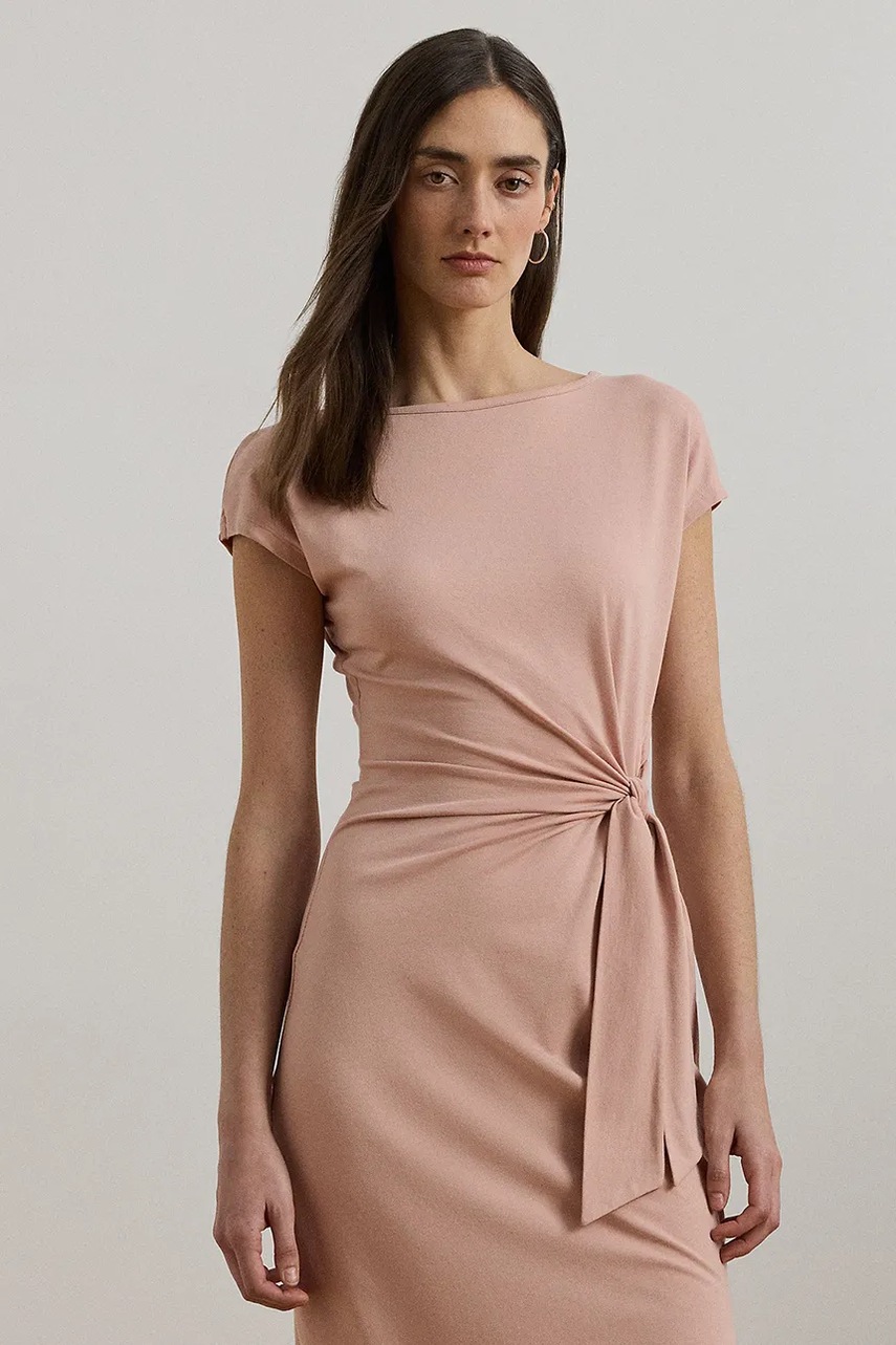 Сукня Lauren Ralph Lauren колір помаранчевий midi облягаюча 250964086