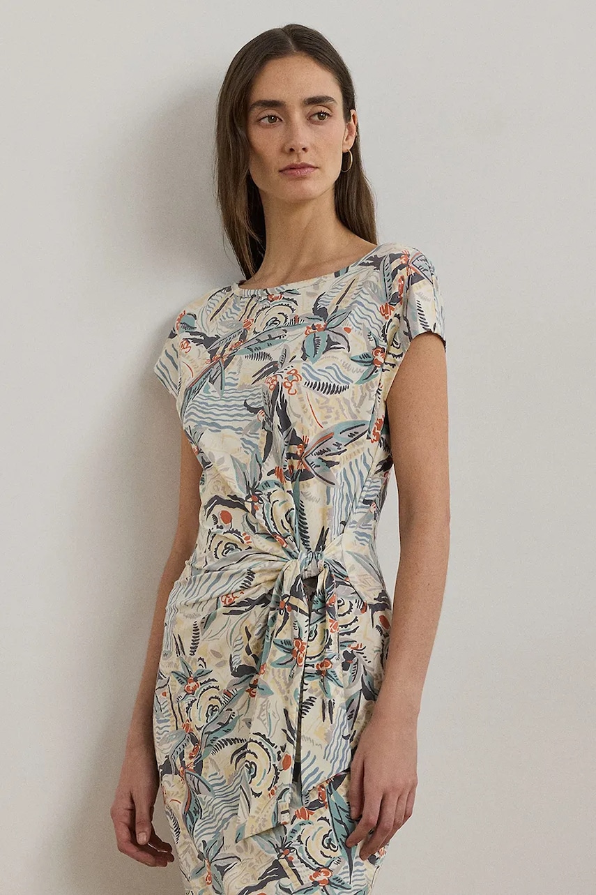 Сукня Lauren Ralph Lauren колір бежевий midi облягаюча 250964087