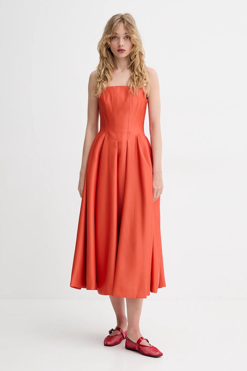 Stine Goya rochie culoarea portocaliu, midi, evazati, SG-SS25-D092-2349 Stine Goya rochie culoarea portocaliu, midi, evazati, SG-SS25-D092-2349