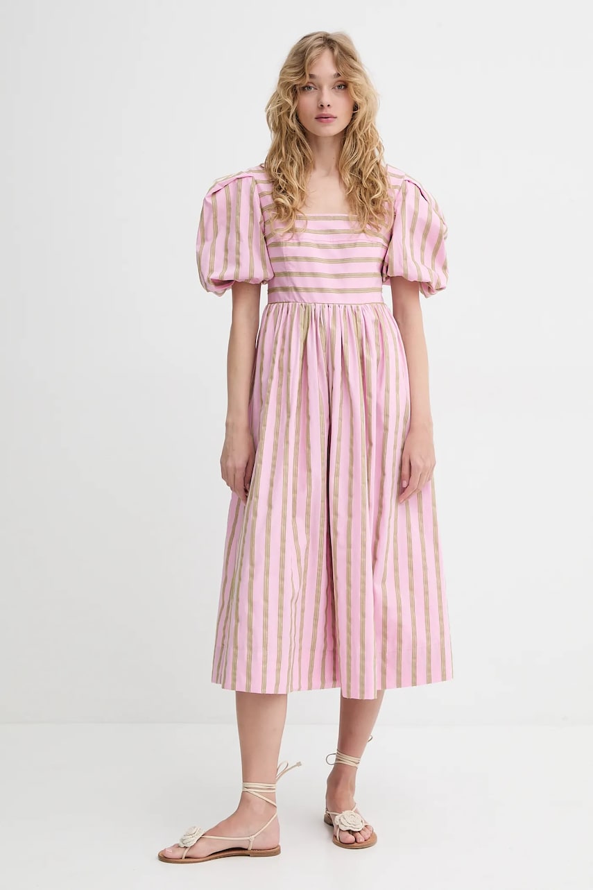 Stine Goya rochie din bumbac culoarea roz, midi, evazati, SG-SS25-D113-2344 Stine Goya rochie din bumbac culoarea roz, midi, evazati, SG-SS25-D113-2344