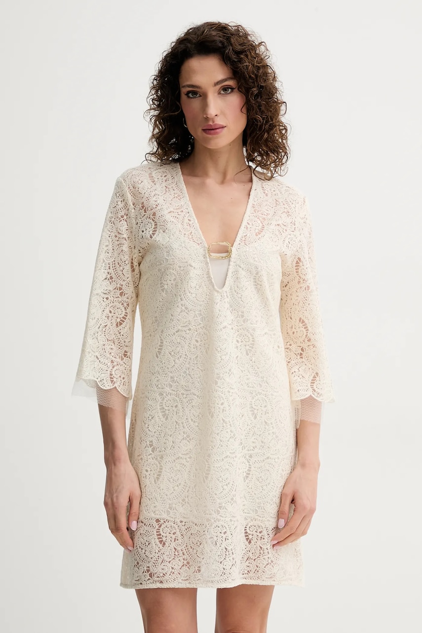 Simona Corsellini rochie culoarea bej, mini, evazati, P25CPAB019 Simona Corsellini rochie culoarea bej, mini, evazati, P25CPAB019
