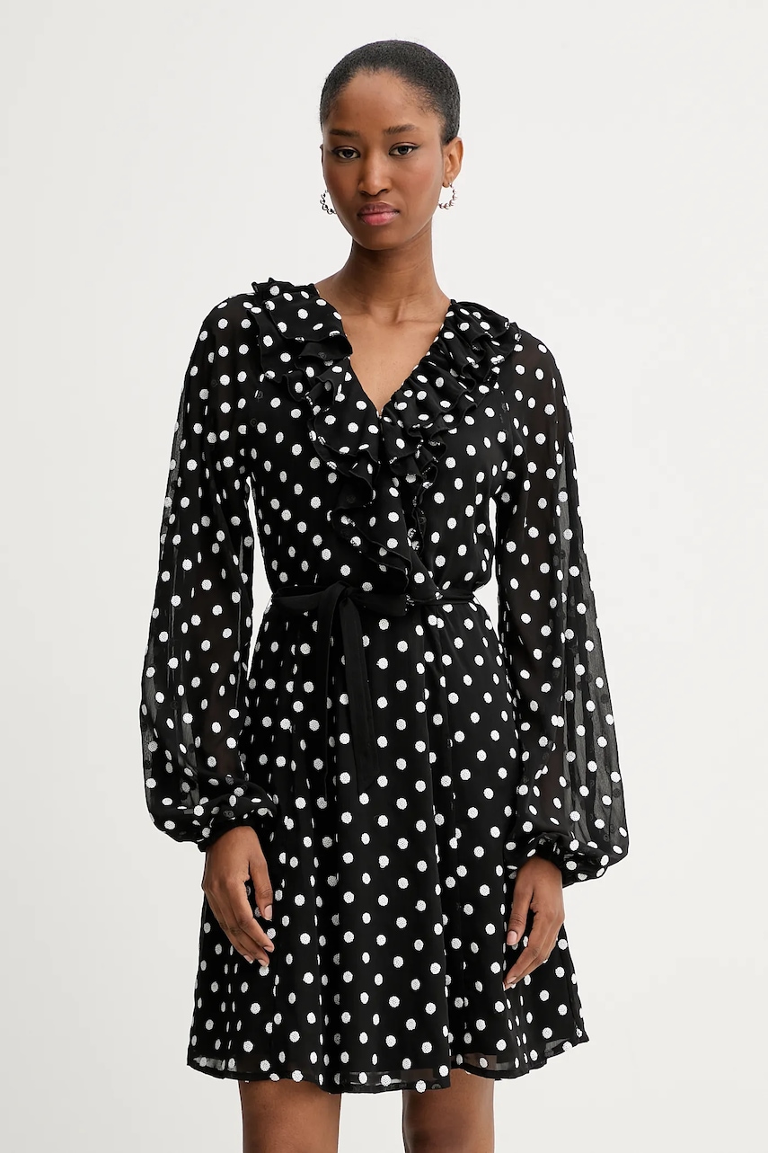 Rotate rochie Chiffon Ruffle Mini culoarea negru, mini, evazată, 113258000