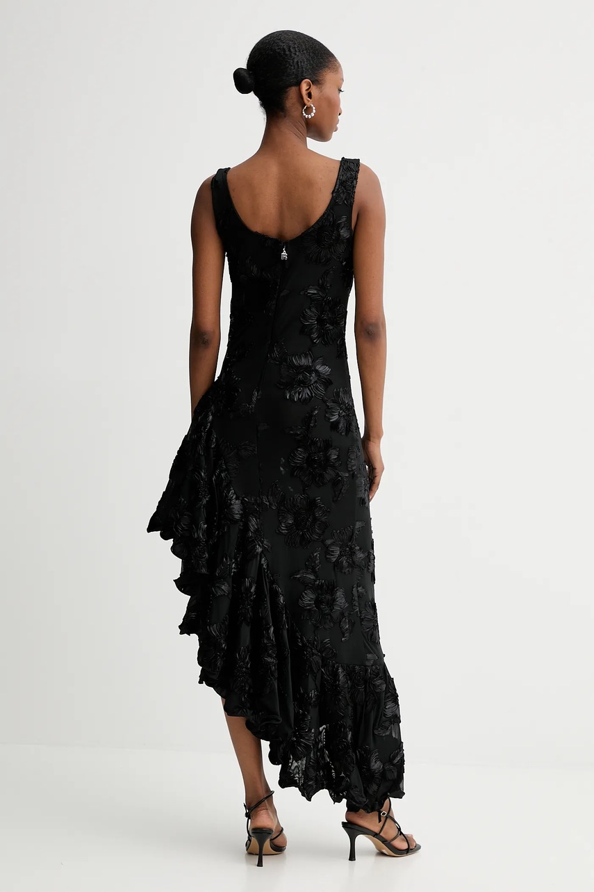 Сукня Rotate Flower Mesh Ruffle колір чорний midi розкльошена 114056100