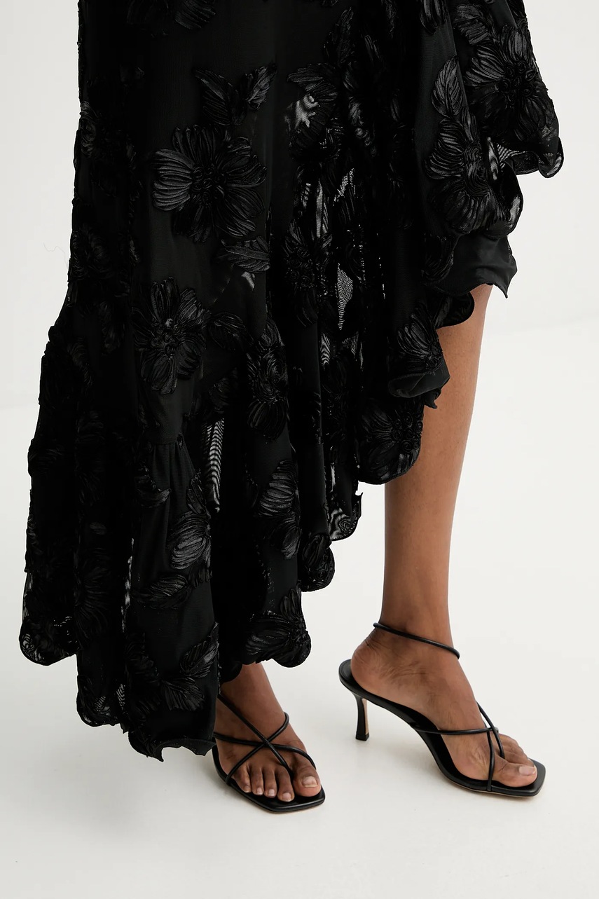 Сукня Rotate Flower Mesh Ruffle колір чорний midi розкльошена 114056100