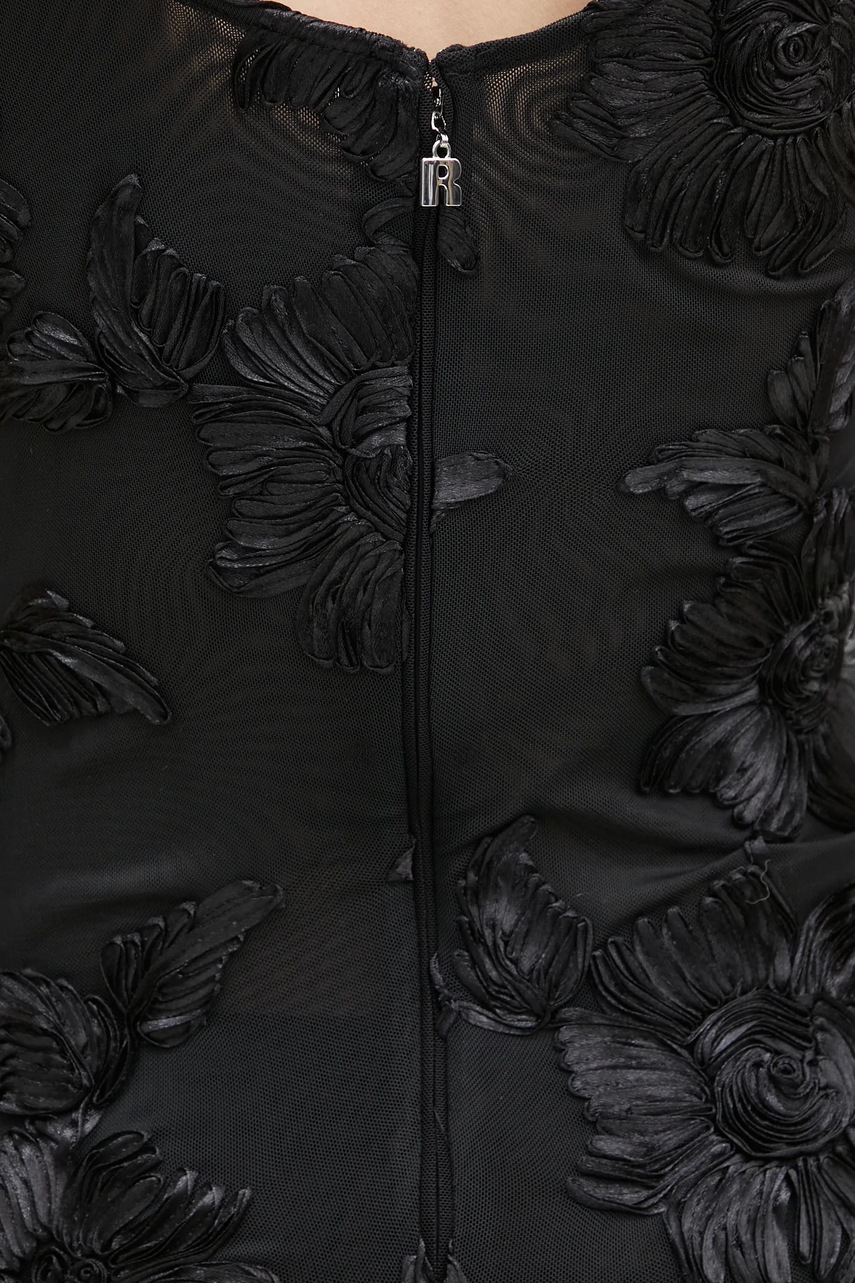 Сукня Rotate Flower Mesh Ruffle колір чорний midi розкльошена 114056100