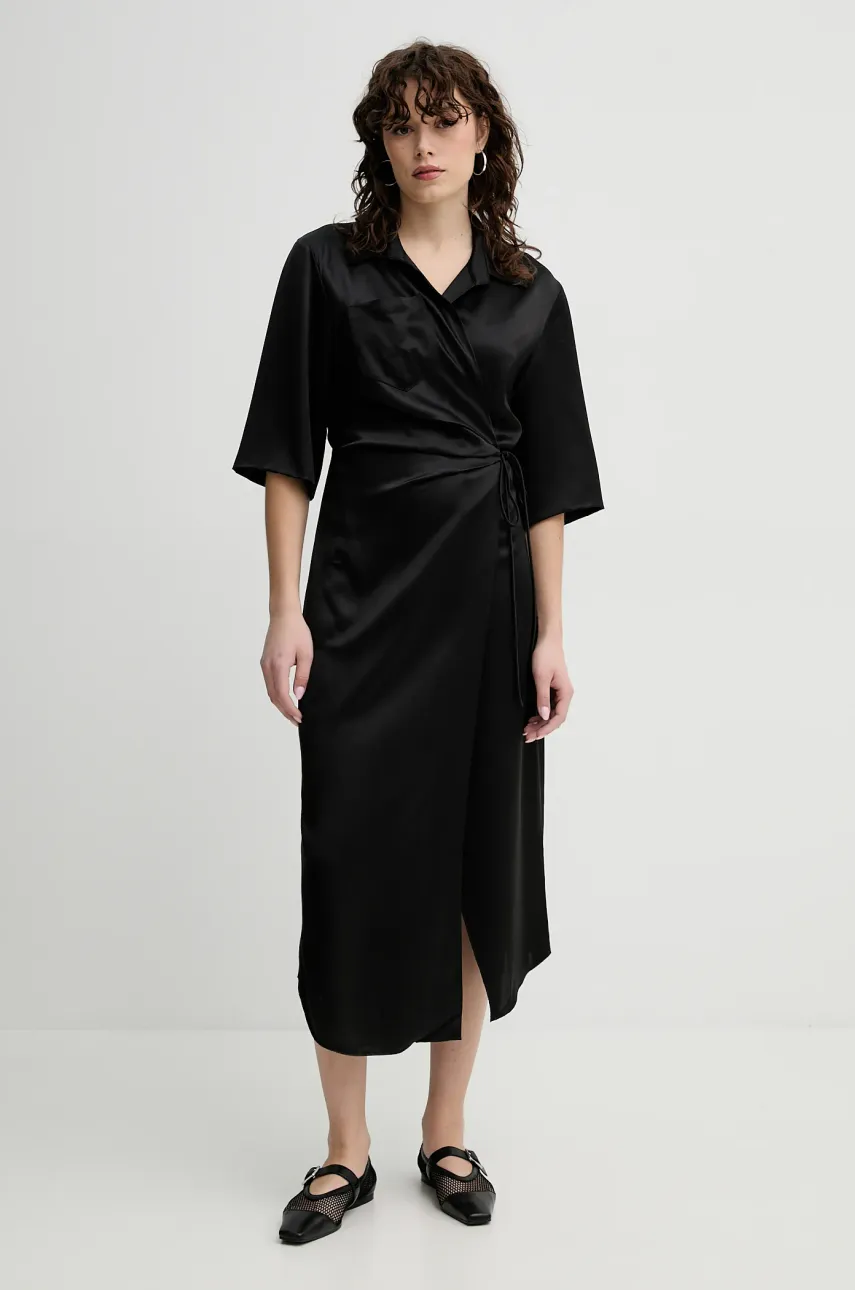 Nanushka rochie LAIS culoarea negru, midi, evazată, NW20CRDR03199