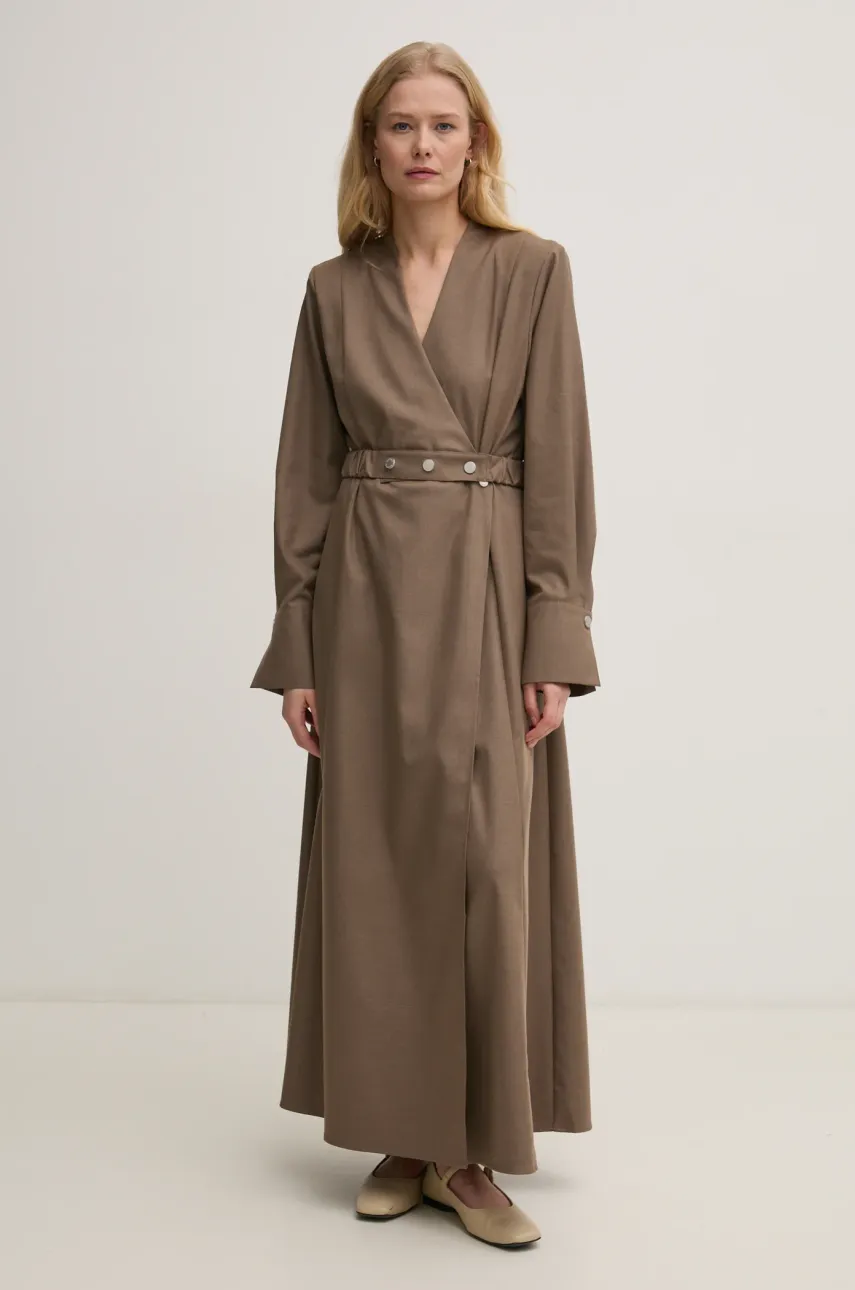 Gestuz rochie culoarea maro, maxi, evazată, 10909754