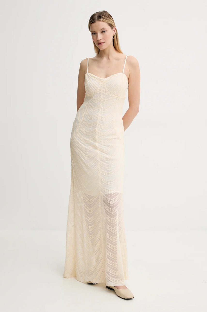 Gestuz rochie culoarea bej, maxi, dreaptă, 10909573