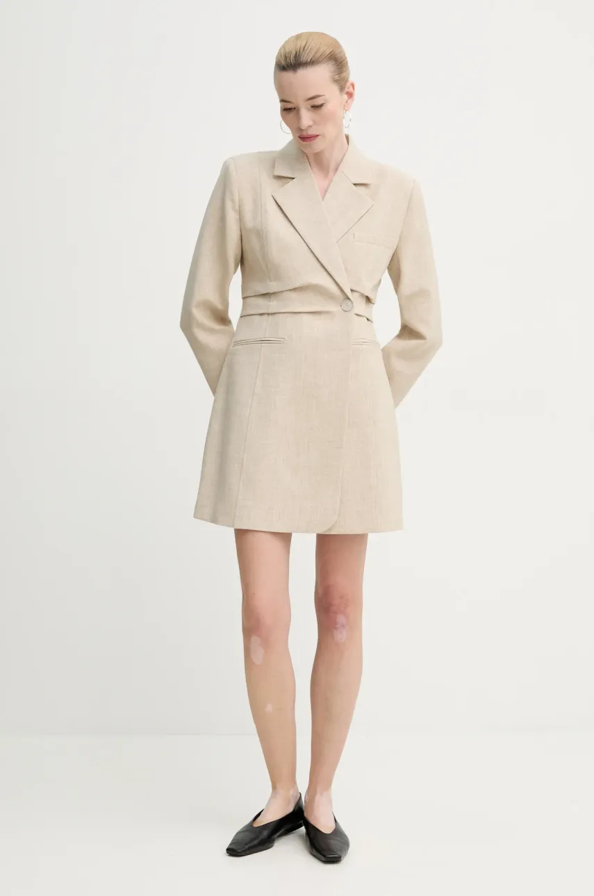 Gestuz rochie culoarea bej, mini, dreaptă, 10909870