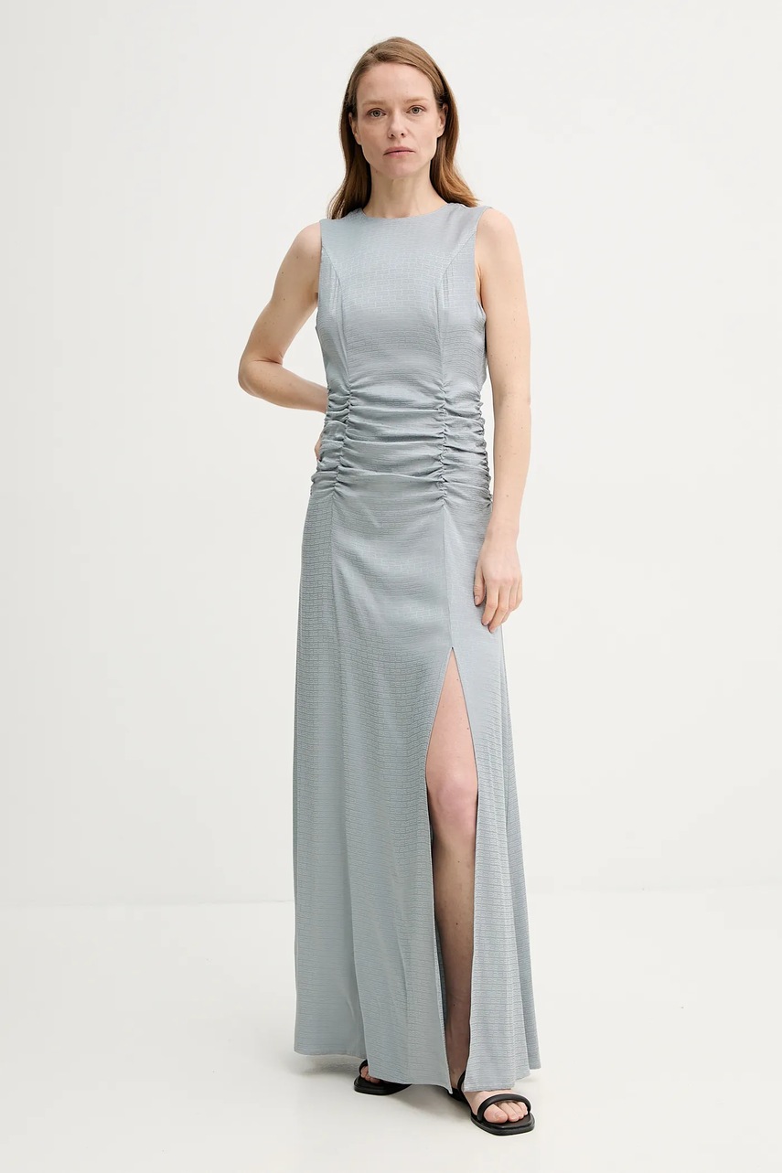 Gestuz rochie culoarea gri, maxi, evazată, 10909913