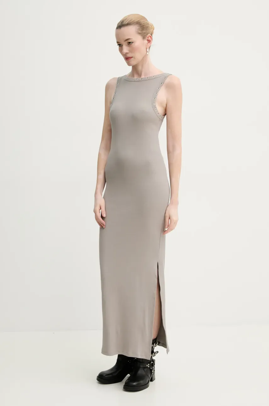 Gestuz rochie culoarea bej, maxi, mulată, 10910069