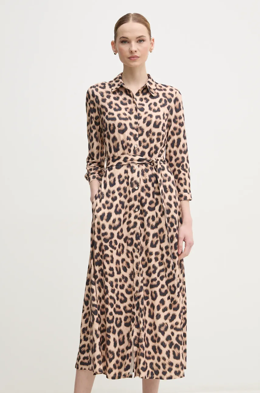 OUI rochie culoarea bej, midi, evazată, 92524