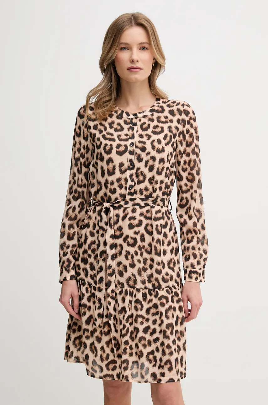 OUI rochie culoarea bej, midi, dreaptă, 91807 OUI rochie culoarea bej, midi, dreaptă, 91807