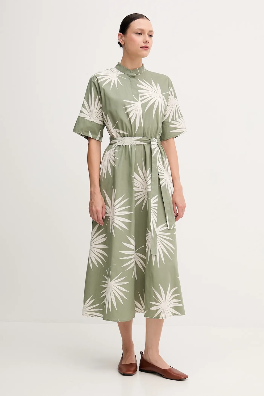 OUI rochie din bumbac culoarea verde, midi, evazată, 92864