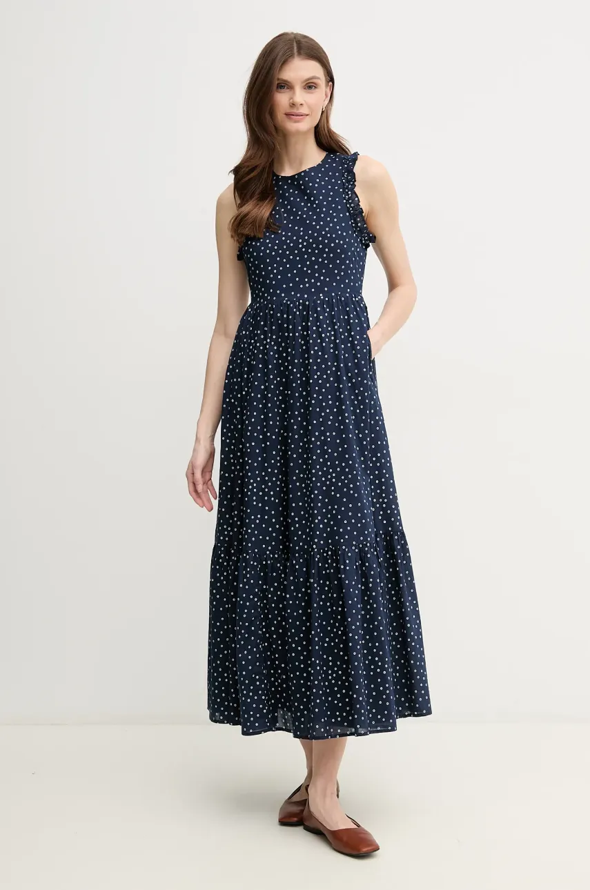 Pepe Jeans rochie din bumbac DEBORAH culoarea bleumarin, maxi, evazată, PL953666