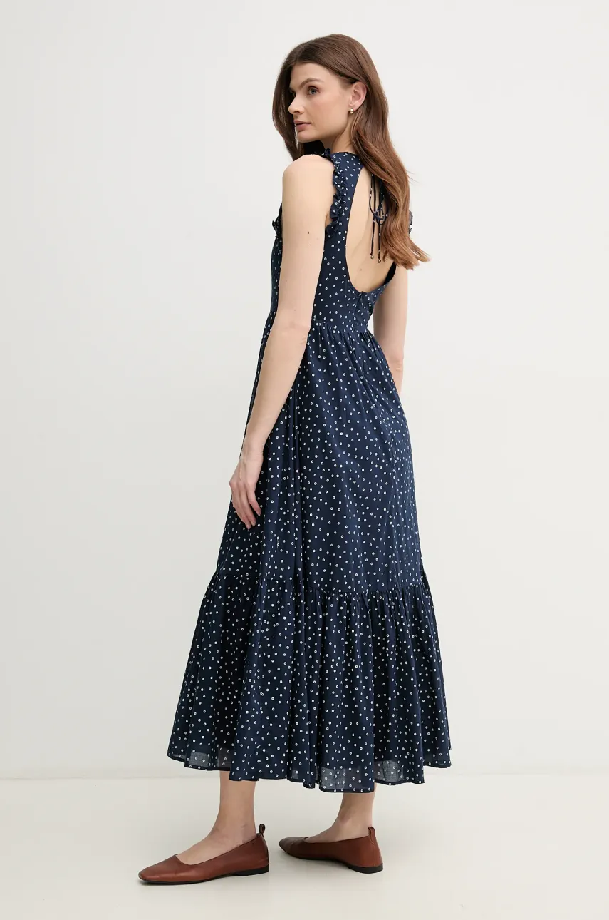 Хлопковое платье Pepe Jeans DEBORAH цвет синий maxi расклешённое PL953666 Хлопковое платье Pepe Jeans DEBORAH цвет синий maxi расклешённое PL953666