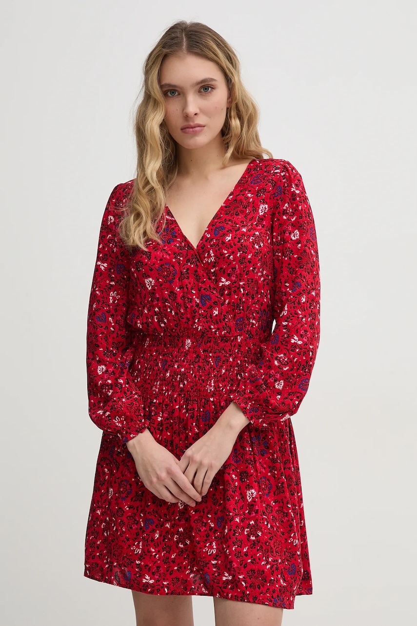 Pepe Jeans rochie CECILE culoarea rosu, mini, evazati, PL953669 Pepe Jeans rochie CECILE culoarea rosu, mini, evazati, PL953669
