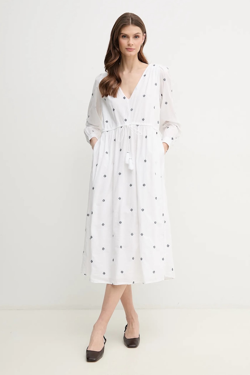 Pepe Jeans rochie din bumbac DEAL culoarea alb, midi, evazată, PL953687