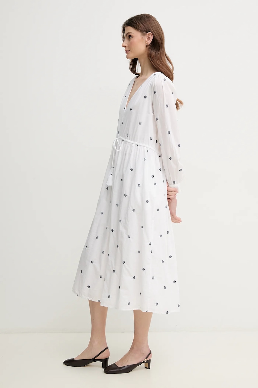 Хлопковое платье Pepe Jeans DEAL цвет белый midi расклешённое PL953687 Хлопковое платье Pepe Jeans DEAL цвет белый midi расклешённое PL953687